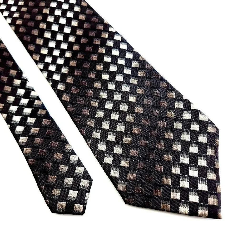 Kenneth Cole Reaction Brown‎ Tan Woven Geometric Silk Tie